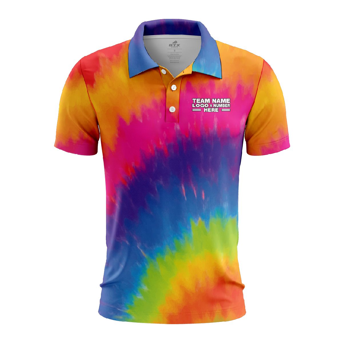 Custom Fully Sublimated Tropical Tornadoes Tie Dye Pattern Multicolor Performance Polo Shirt 6995