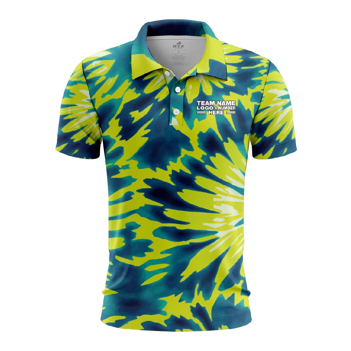 Custom Fully Sublimated Emerald Waves Tie Dye Pattern Green Blue Performance Polo Shirt 7002