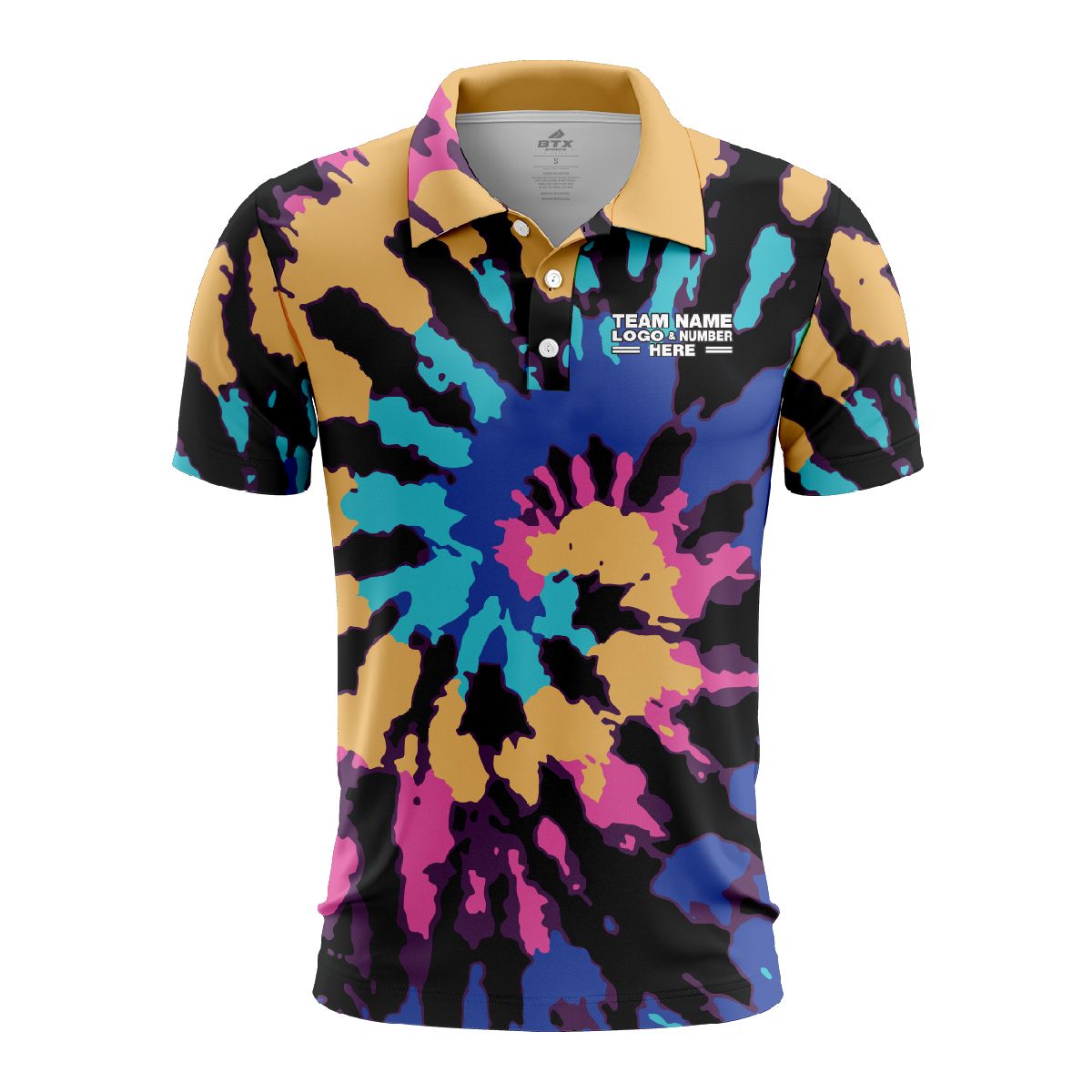 Custom Fully Sublimated Cosmic Crusaders Tie Dye Pattern Multicolor Performance Polo Shirt 7009