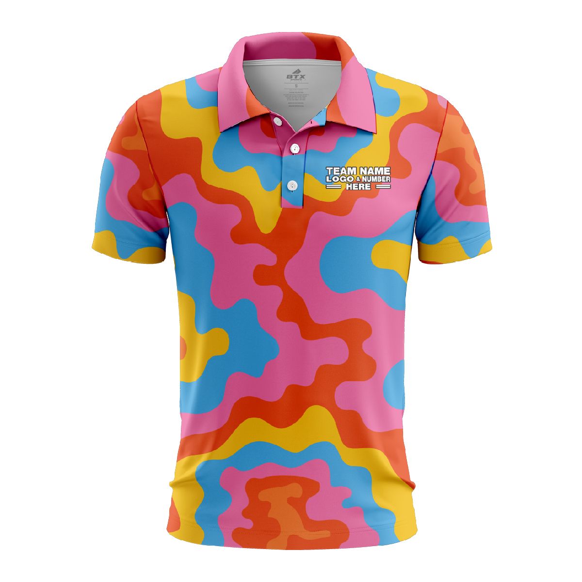 Custom Fully Sublimated Color Clash Tie Dye Pattern Multicolor Performance Polo Shirt 7016