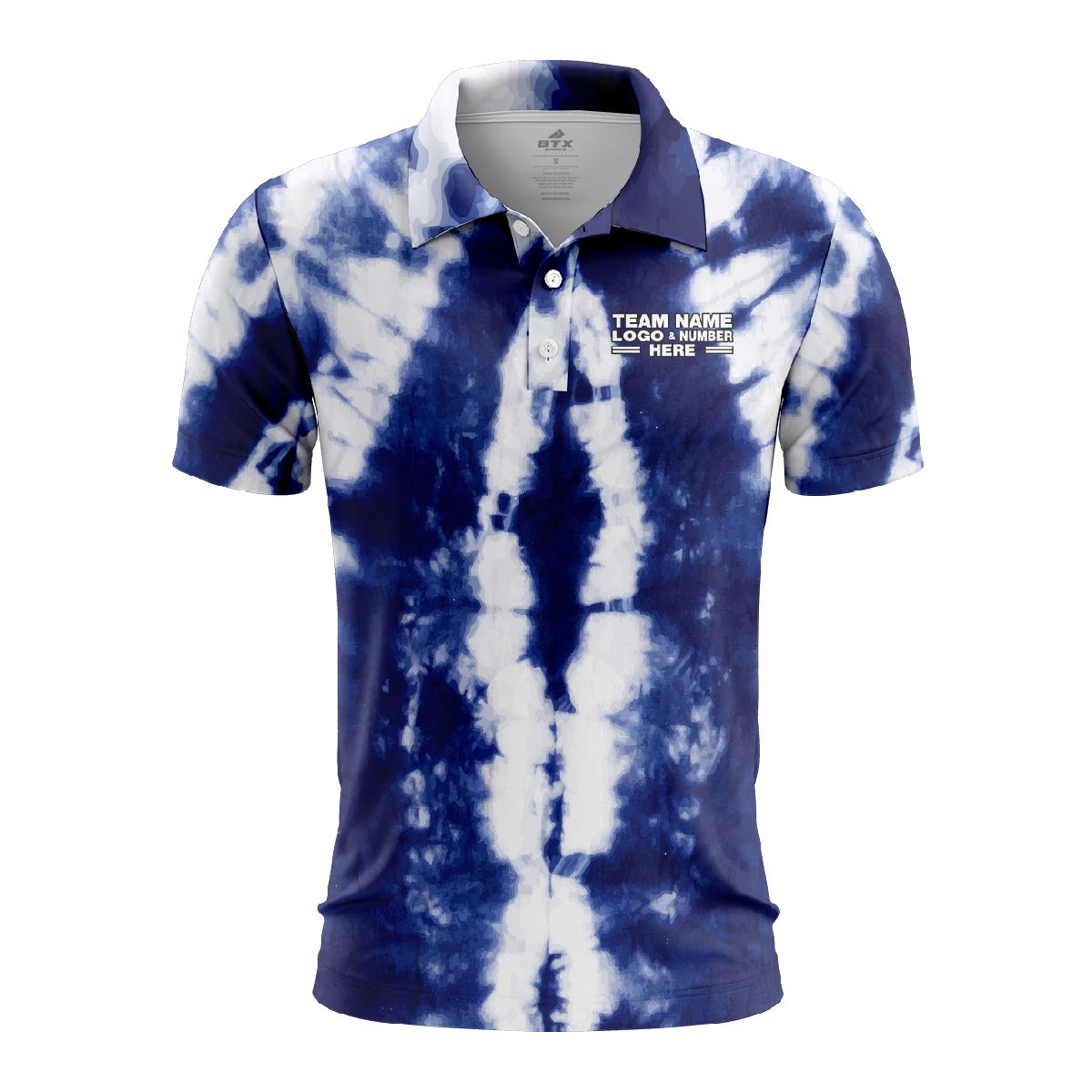 Custom Fully Sublimated Chromatic Tie Dye Pattern White Blue Performance Polo Shirt 7030
