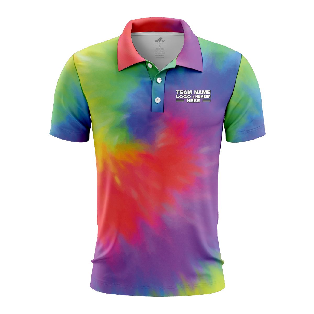 Custom Fully Sublimated Radiant Rebels Tie Dye Pattern Multicolor Performance Polo Shirt 7023