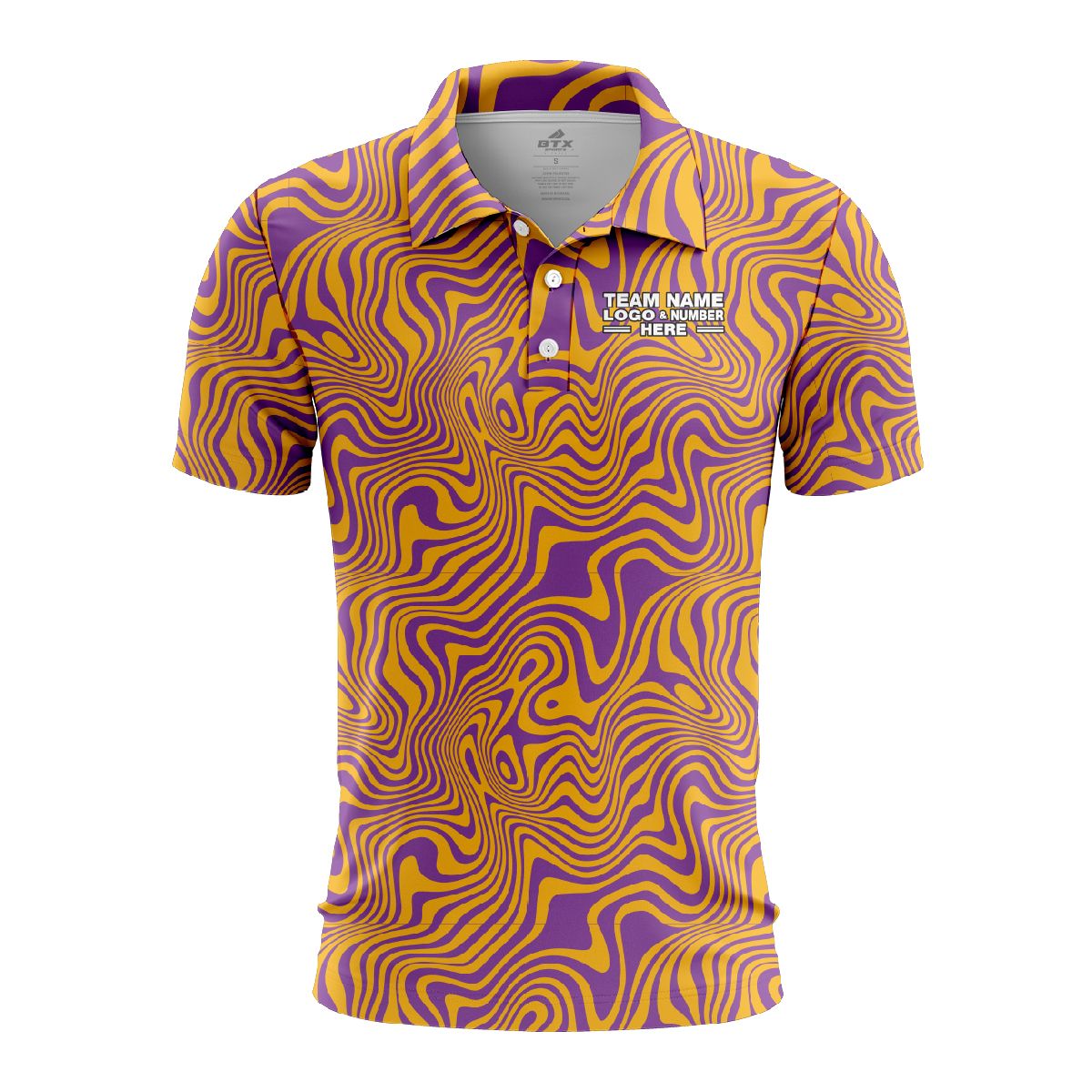 Custom Fully Sublimated Psychedelic Pioneers Tie Dye Pattern Orange Purple Performance Polo Shirt 7037