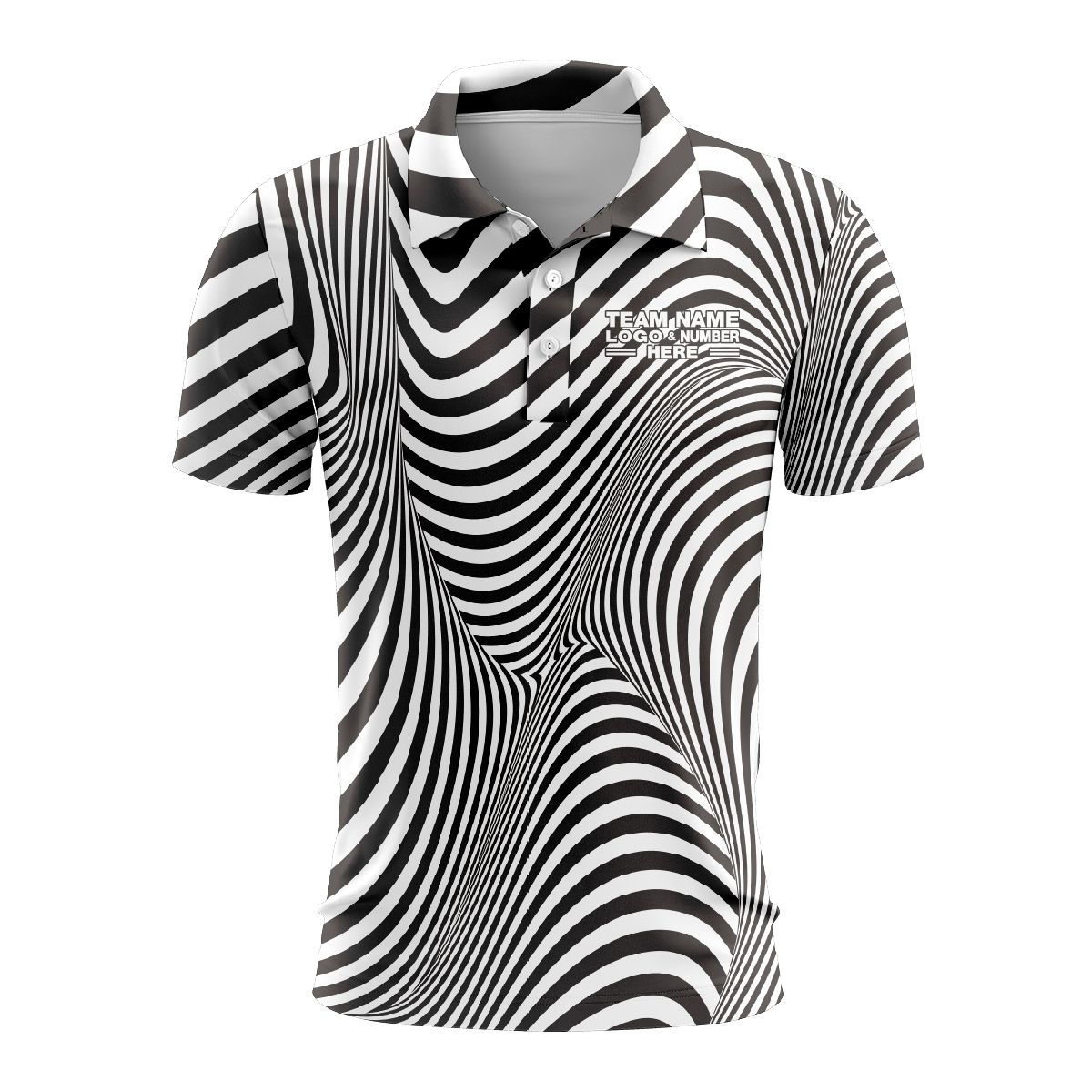 Custom Fully Sublimated Trippy Tie Dye Pattern Black White Performance Polo Shirt 7058