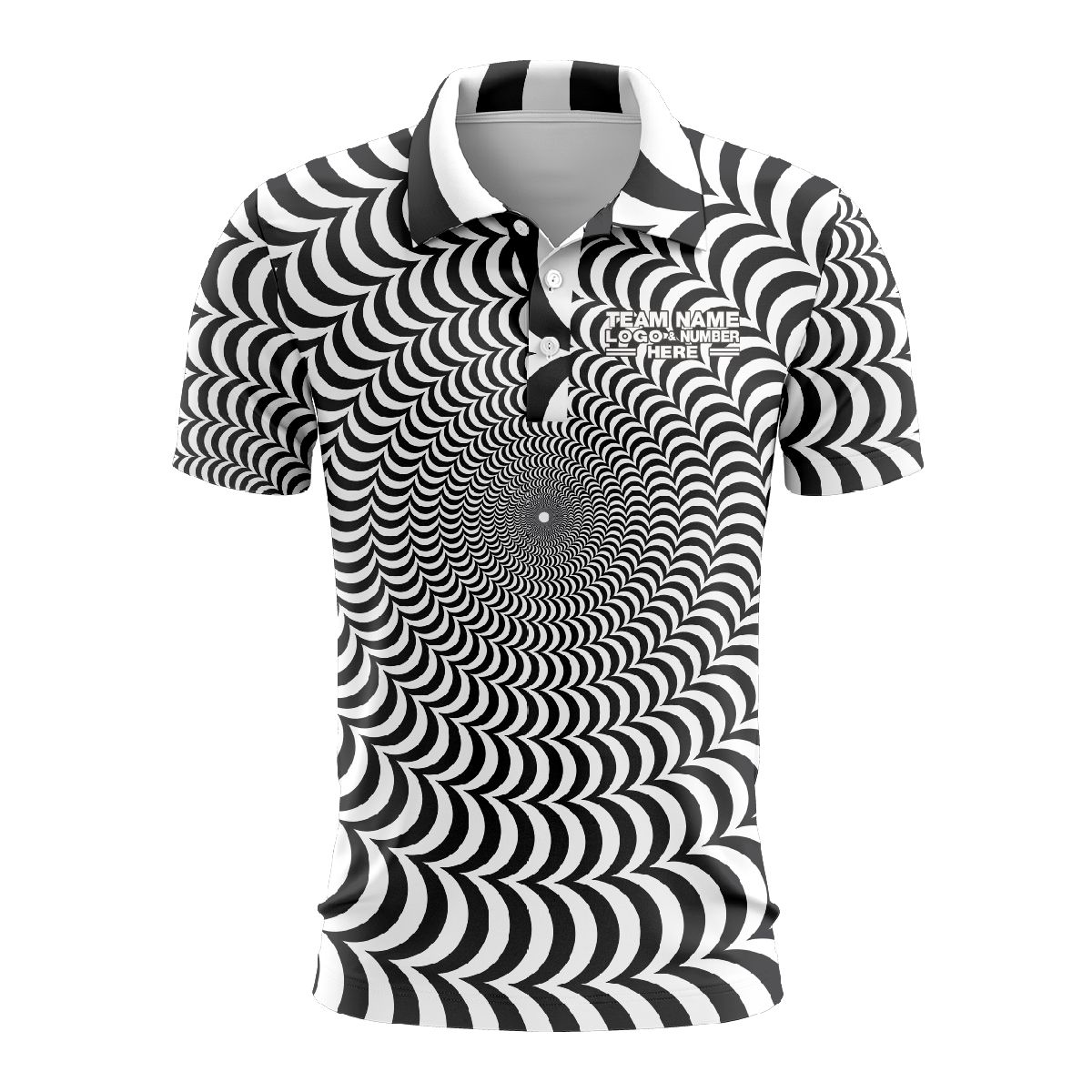 Custom Fully Sublimated Trippy Tie Dye Two Pattern Black White Performance Polo Shirt 7065