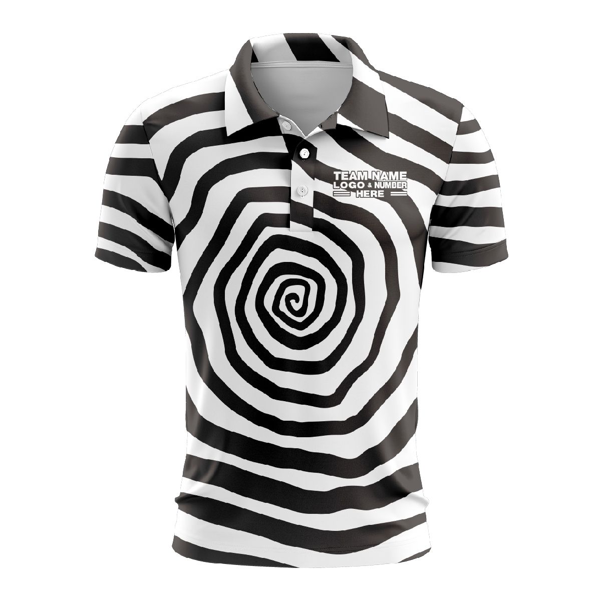 Custom Fully Sublimated Trippy Tie Dye Three Pattern Black White Performance Polo Shirt 7072