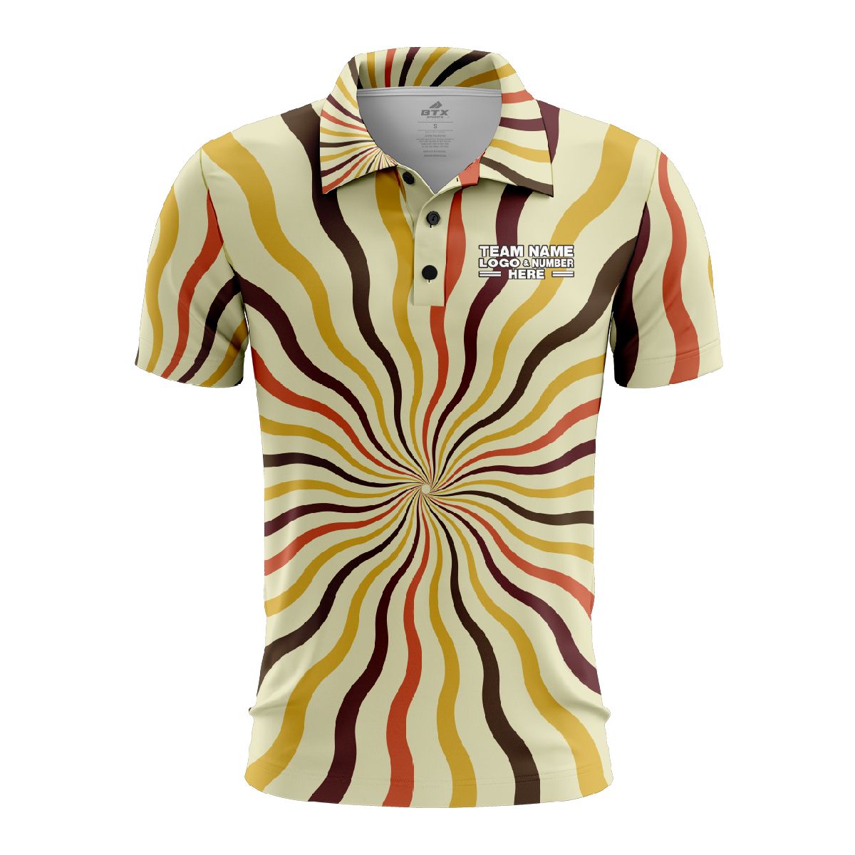 Custom Fully Sublimated Lava Lamp Tie Dye Pattern Orange Yellow Brown Performance Polo Shirt 7079