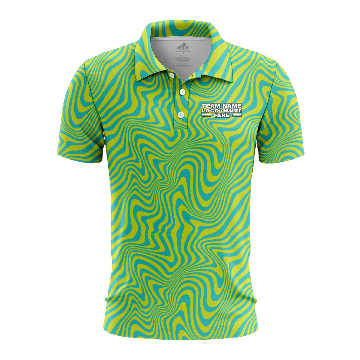 Custom Fully Sublimated Mellow Tie Dye Pattern Green Yellow SkyBlue Performance Polo Shirt 7093