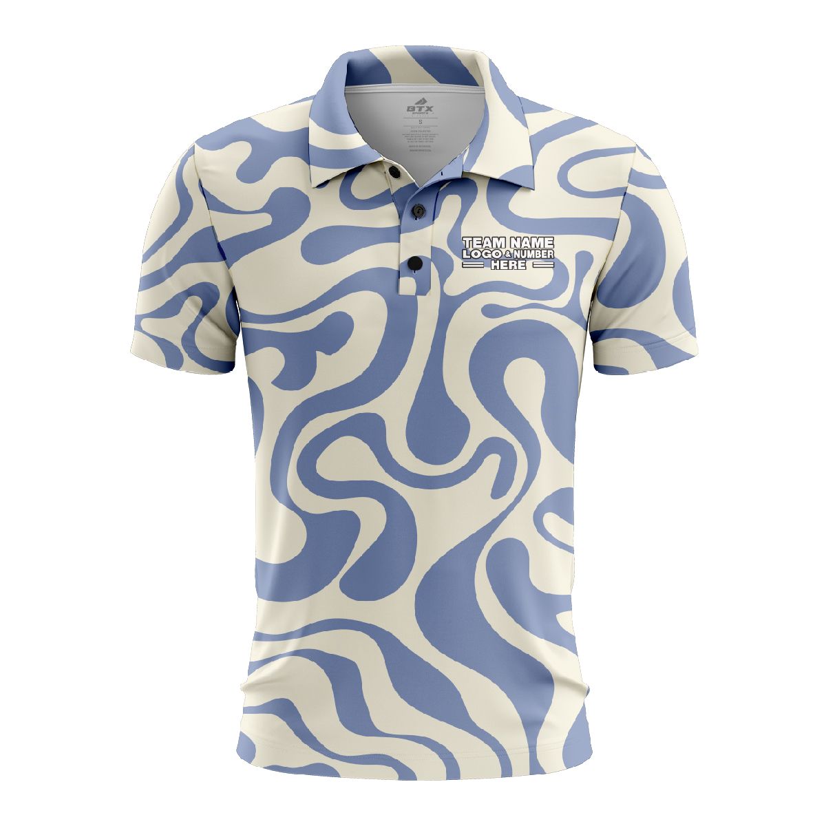 Custom Fully Sublimated Lava Lamp Two Tie Dye Pattern Blue White Performance Polo Shirt 7100