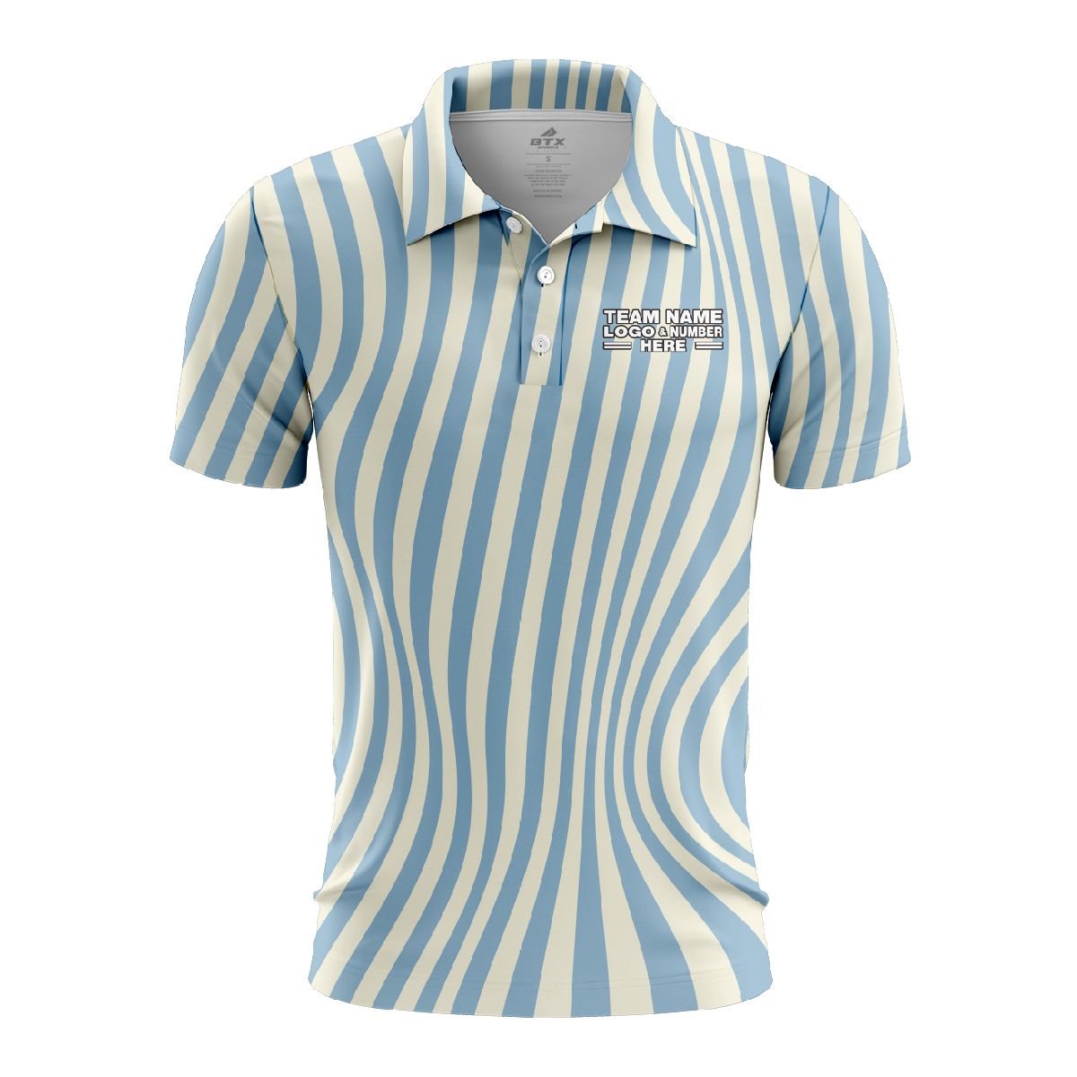 Custom Fully Sublimated Serene Stripes Tie Dye Pattern Blue White Performance Polo Shirt 7114