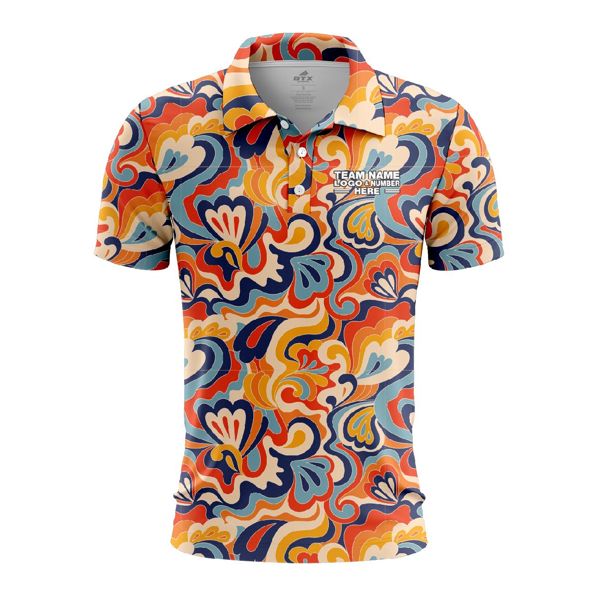 Custom Fully Sublimated Boho Floral Tie Dye Pattern Multicolor Performance Polo Shirt 7149