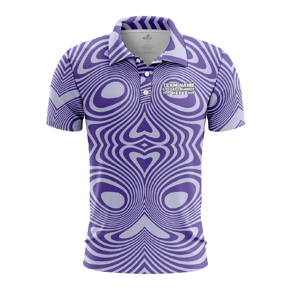 Custom Fully Sublimated Illusion Swirl Tie Dye Pattern Purple Performance Polo Shirt 7170