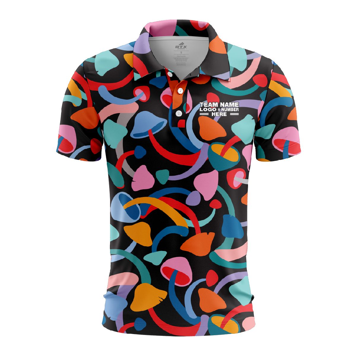 Custom Fully Sublimated Dynamic Shapes Tie Dye Pattern Multicolor Performance Polo Shirt 7177