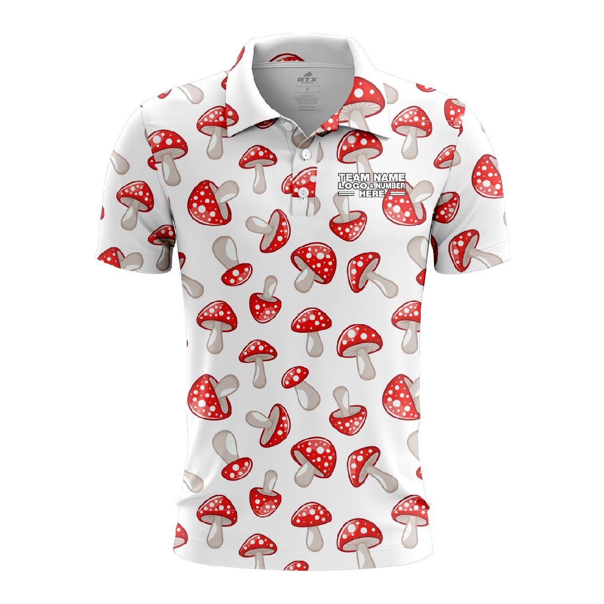 Custom Fully Sublimated Mushroom Magic Tie Dye White Red Performance Polo Shirt 7198