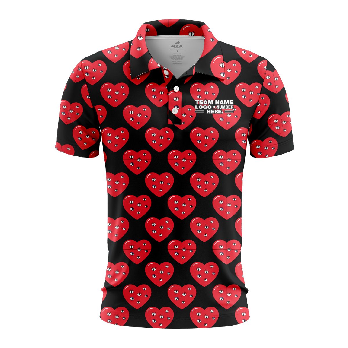 Custom Fully Sublimated Heartbeat Tie Dye Black Red Performance Polo Shirt 7212
