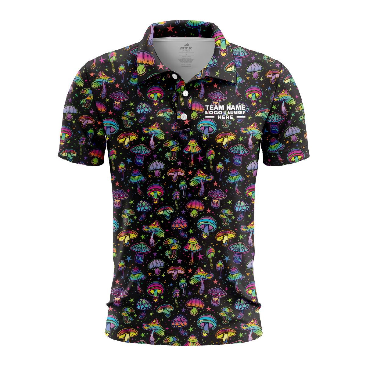 Custom Fully Sublimated Fungi Frenzy Tie Dye Black Multicolor Performance Polo Shirt 7205