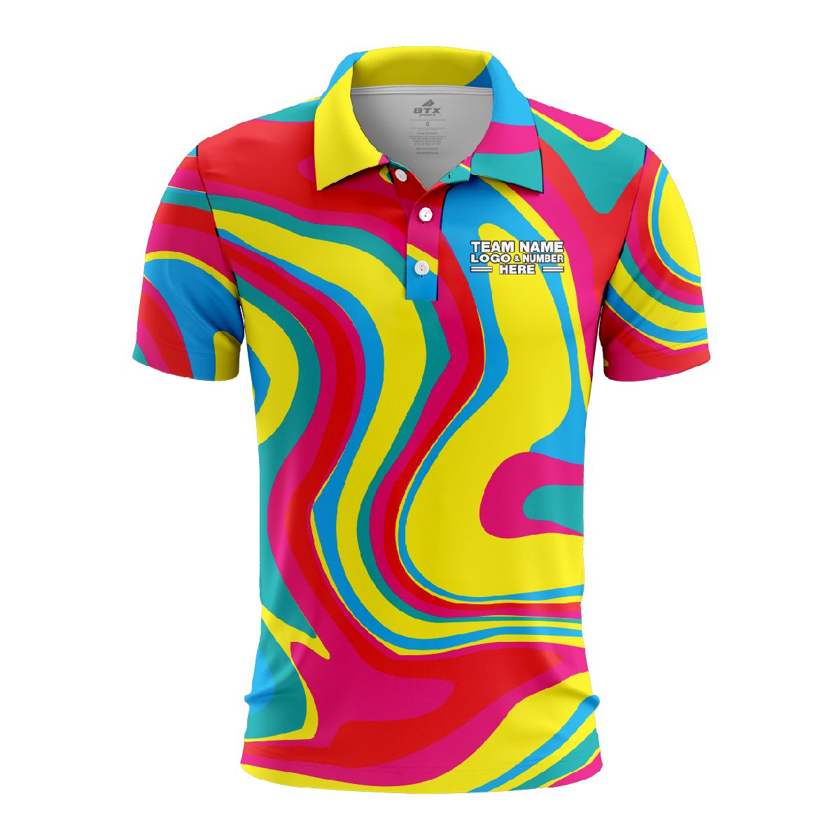 Custom Fully Sublimated Vivid Vortex Tie Dye Red Pink Yellow Blue Performance Polo Shirt 7219