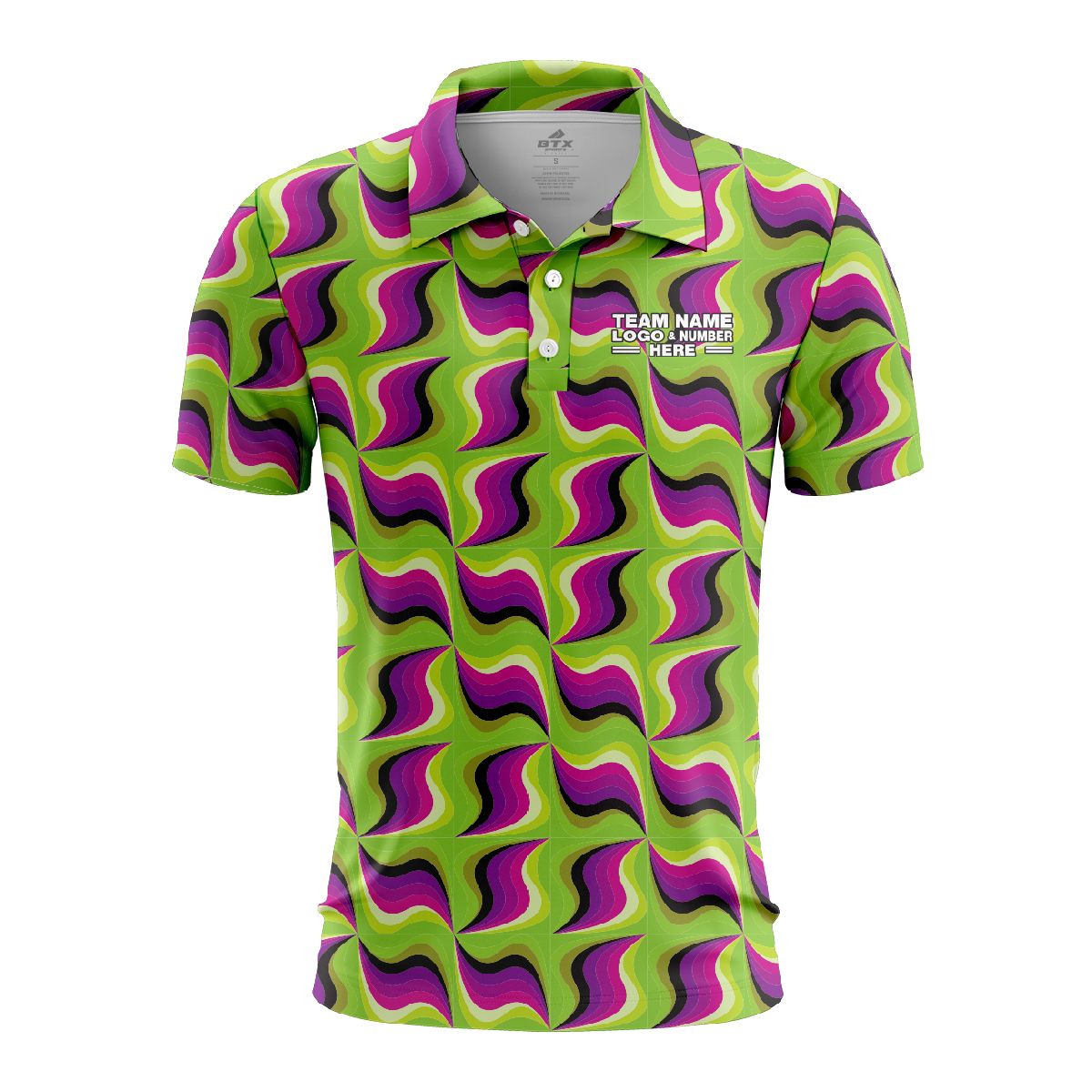Custom Fully Sublimated Kaleidoscope Tie Dye Green Purple Performance Polo Shirt 7226