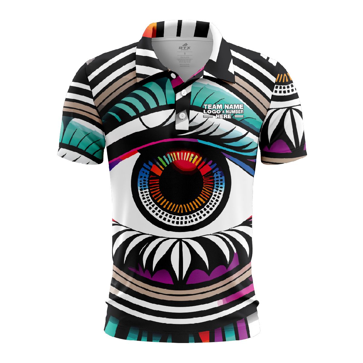 Custom Fully Sublimated Eye of the Storm Tie Dye Multicolor Performance Polo Shirt 7233