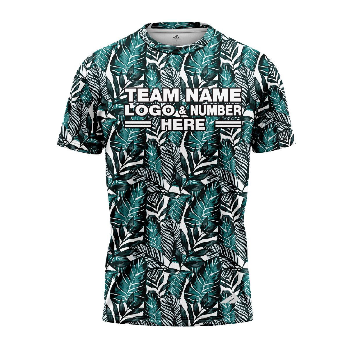 Custom Fully Sublimated Tropical Floral Pattern White Black Teal Performance Jersey 7261