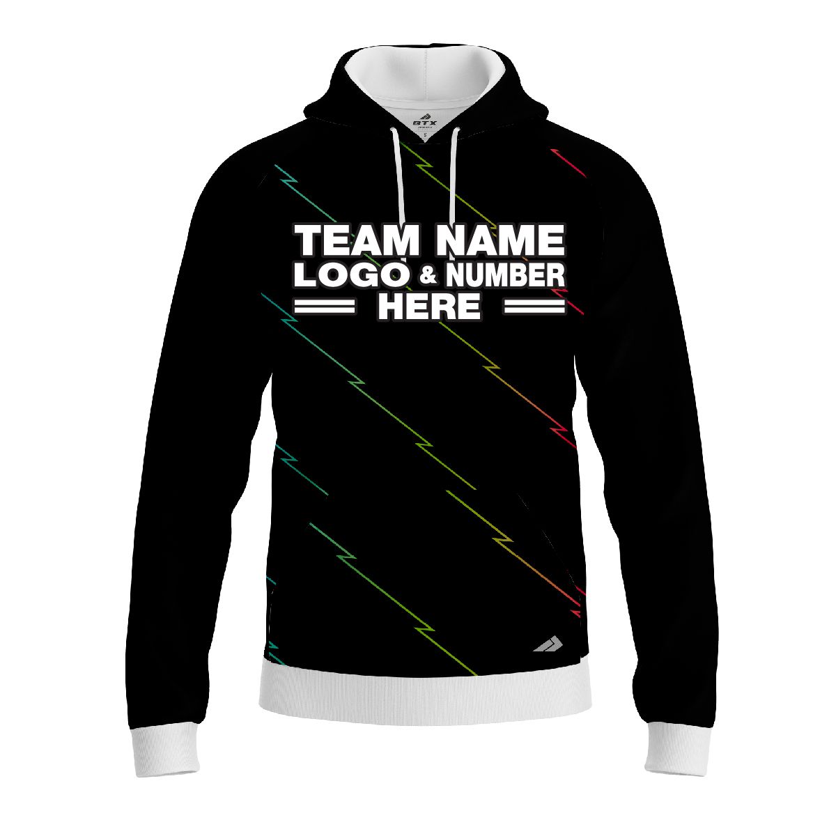 Custom Fully Sublimated Lightning Neon Pattern Black Performance Sports Pullover Hoodie 07340