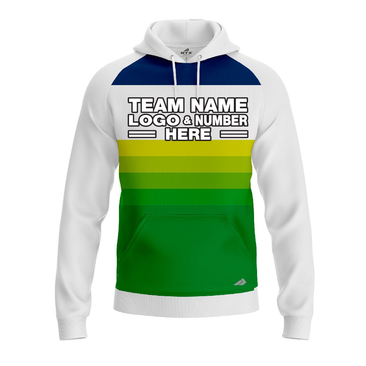 Custom Fully Sublimated Retro Stripe Neon Pattern Blue Green  Performance Sports Pullover Hoodie 07456
