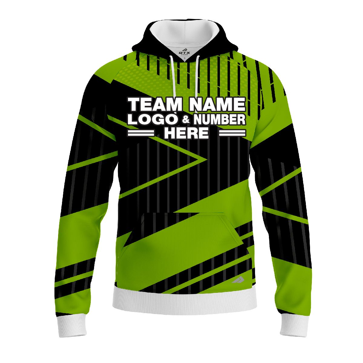 Custom Fully Sublimated Geometric Neon Pattern Black Green Performance Sports Pullover Hoodie 07469