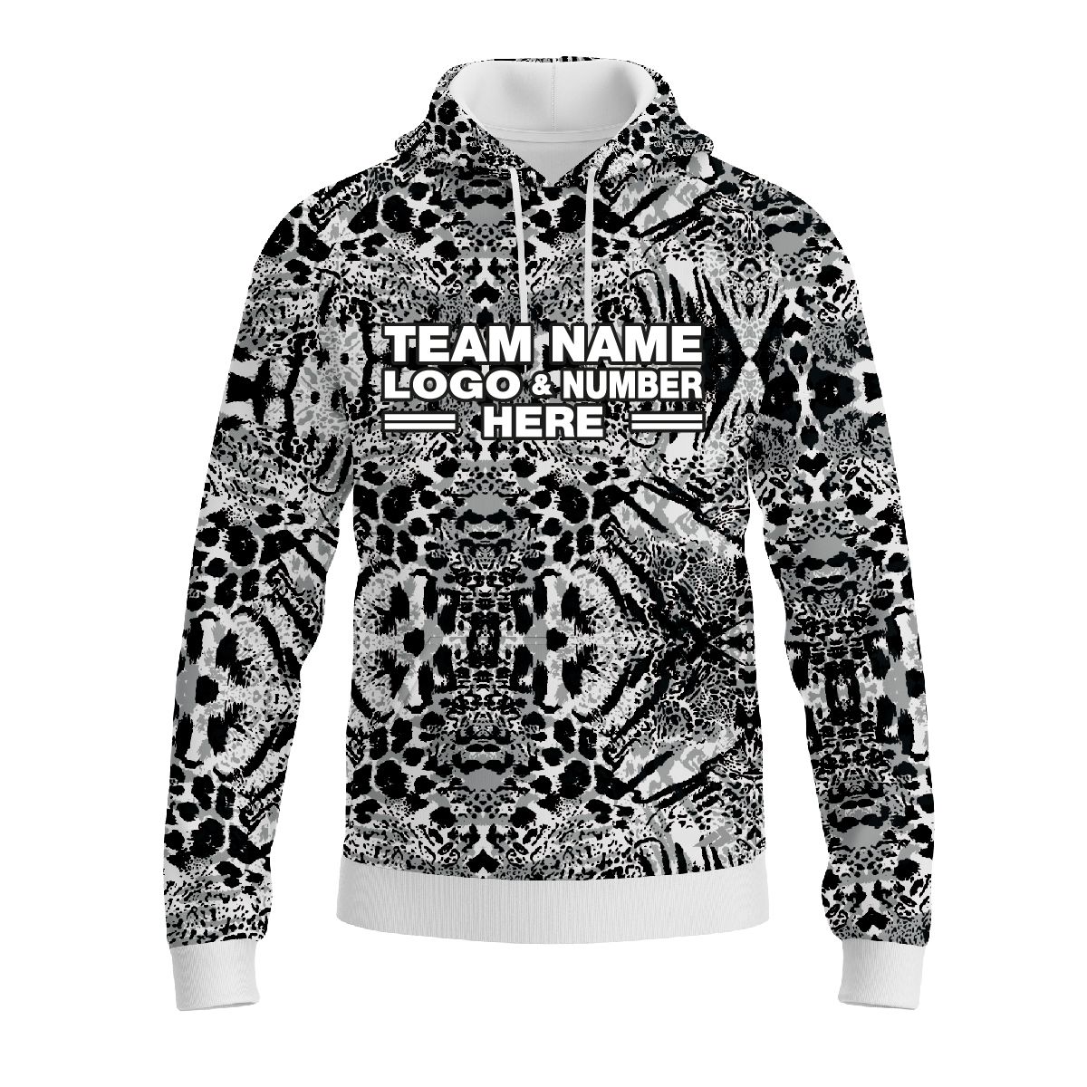 Custom Fully Monochrome Animal Print Performance Sports Pullover Hoodie 07588