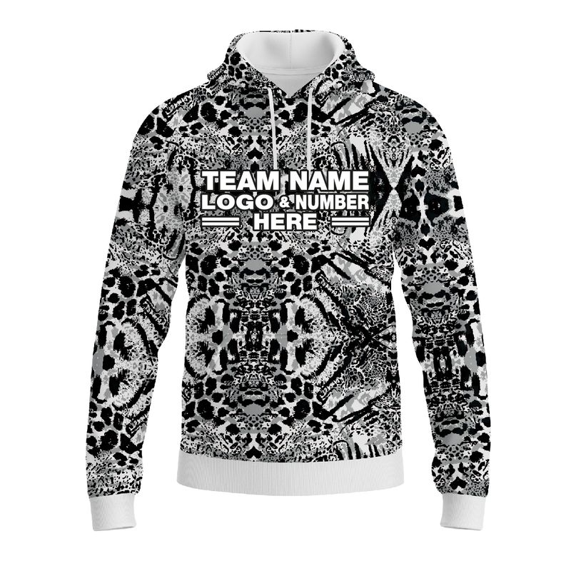 Custom Fully Monochrome Animal Print Performance Sports Pullover Hoodie 07588