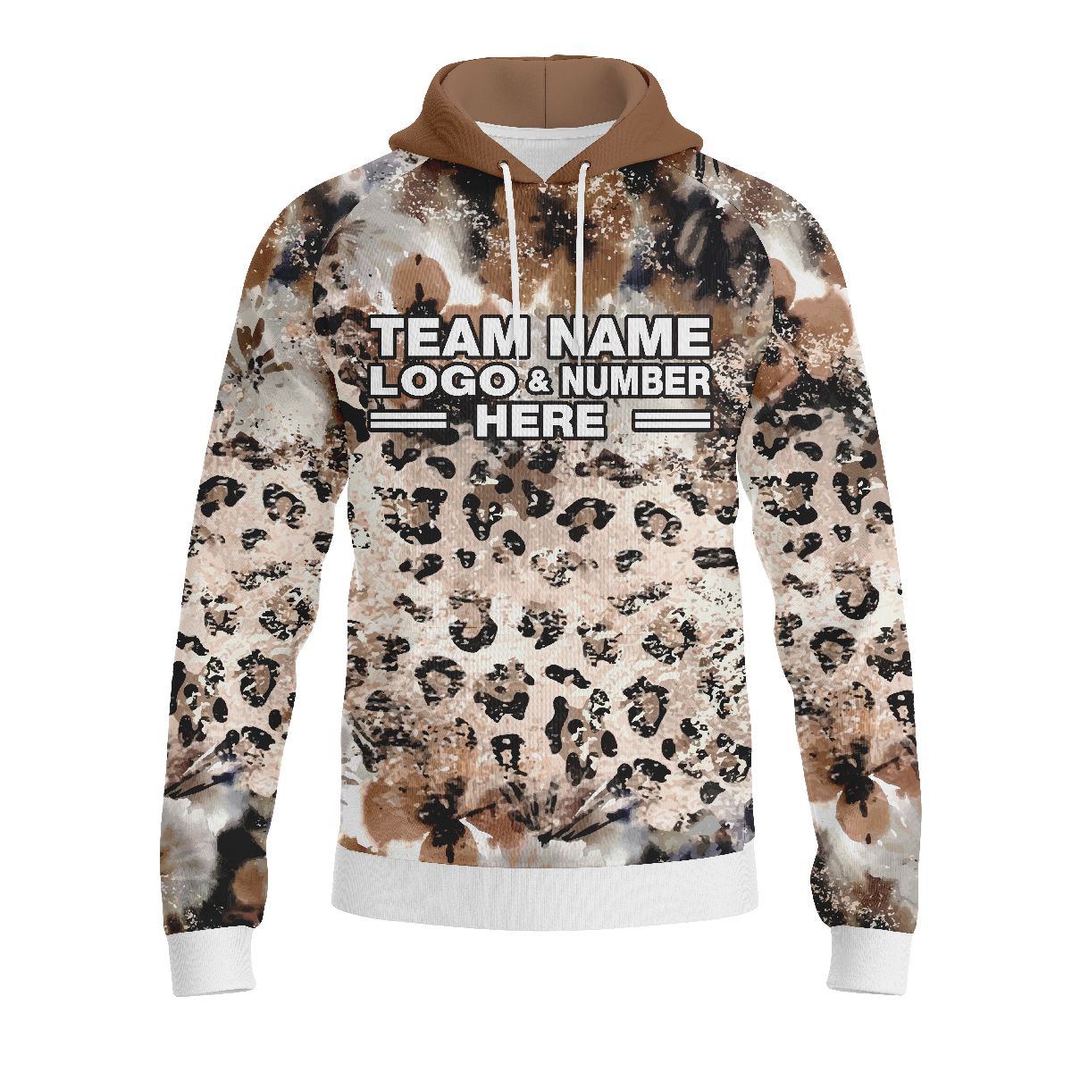 Custom Fully Sublimated Earth Tones Cheetah Print Performance Sports Pullover Hoodie 07637