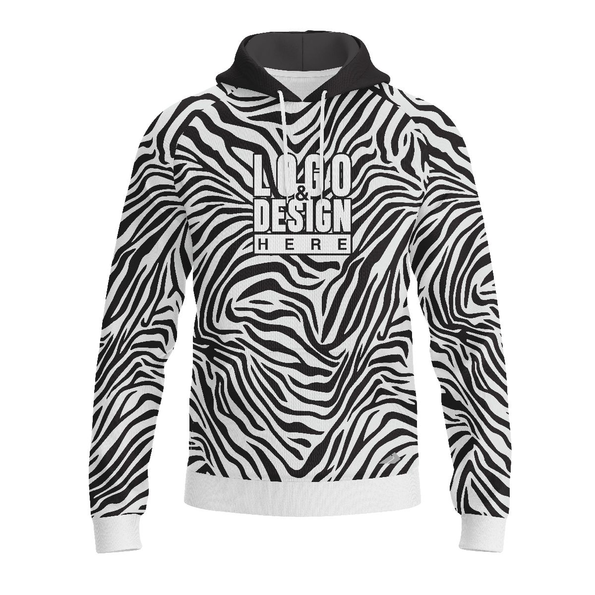 Custom Fully Sublimated Zebra Skin Print Black White Performance Sports Pullover Hoodie 07639