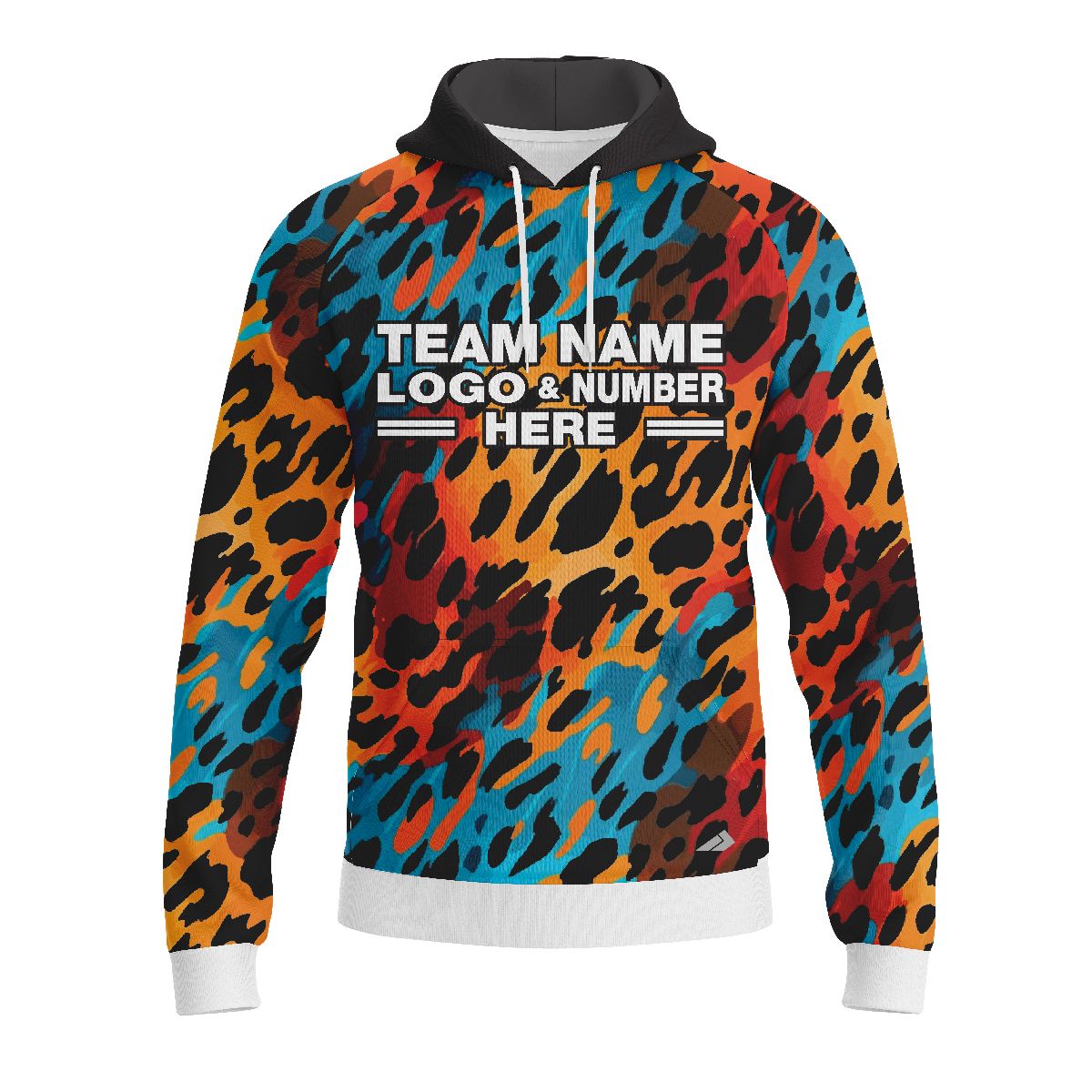 Custom Fully Sublimated Vibrant Leopard Print Multicolor Performance Sports Pullover Hoodie 07648