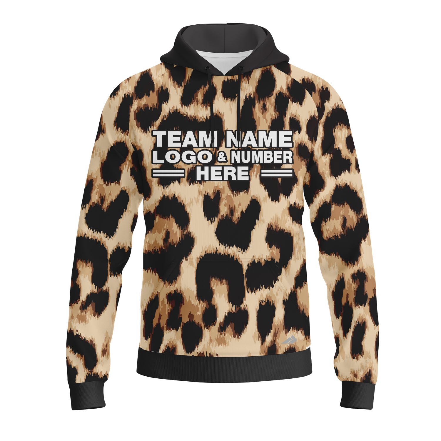 Custom Fully Sublimated Bold Leopard Animal Print Black White Gold Performance Sports Pullover Hoodie 07663