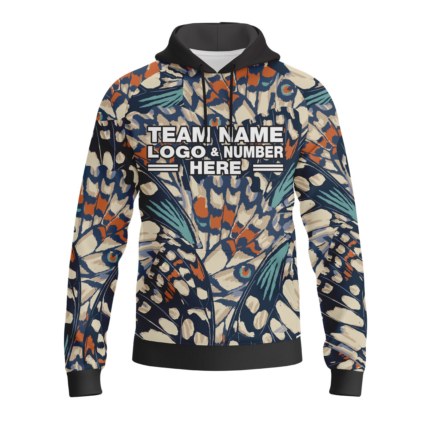 Custom Fully Sublimated Butterfly Wing Animal Print Multicolor Performance Sports Pullover Hoodie 07676