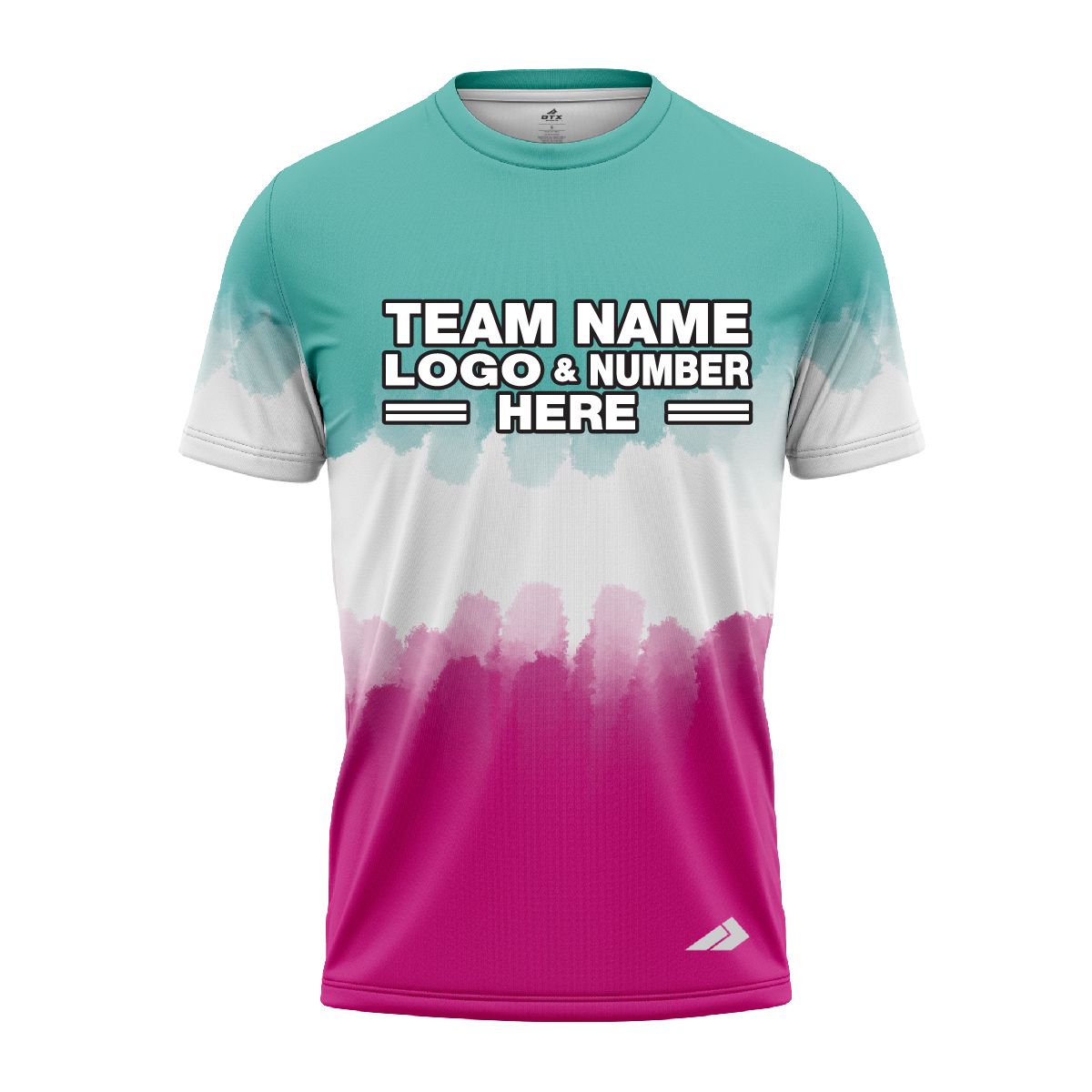 Custom Fully Sublimated Vibrant Tie Dye Pattern Tricolor White Teal Pink Performance Jersey 7680