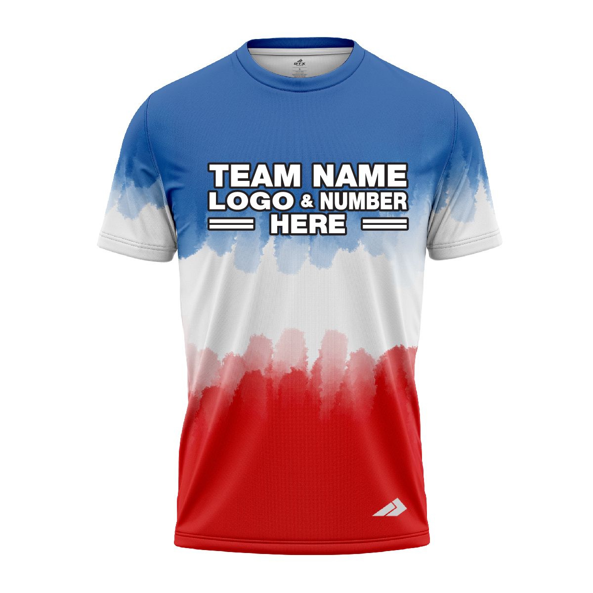 Custom Fully Sublimated Vibrant Tie Dye Pattern Tricolor White Blue Red Performance Jersey 7698