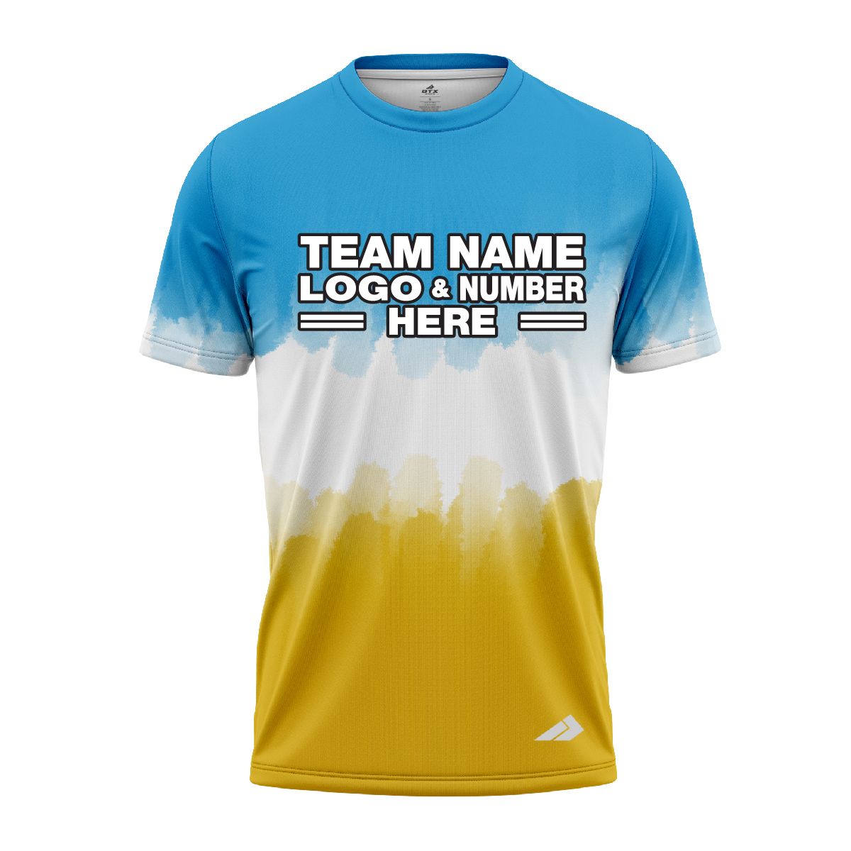Custom Fully Sublimated Vibrant Tie Dye Pattern Tricolor White SkyBlue Yellow Performance Jersey 7705