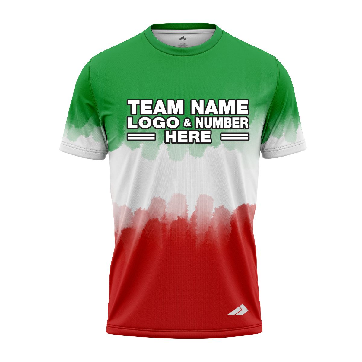 Custom Fully Sublimated Vibrant Tie Dye Pattern Tricolor White Green Red Performance Jersey 7714