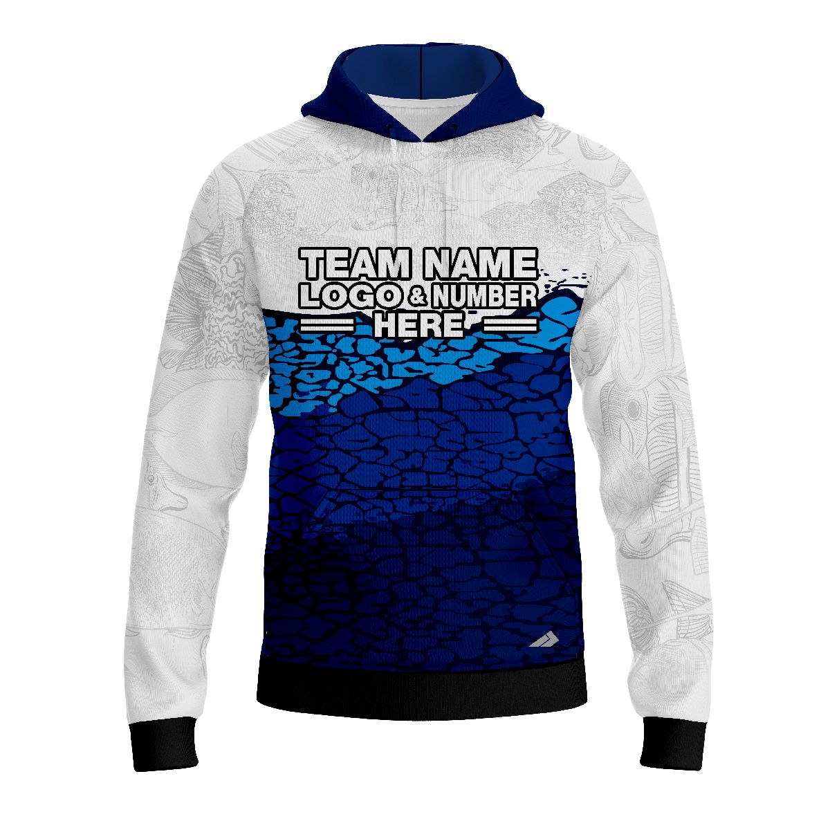 Custom Fully Sublimated Ocean Grid Pattern Blue White Performance Sports Pullover Hoodie 07721