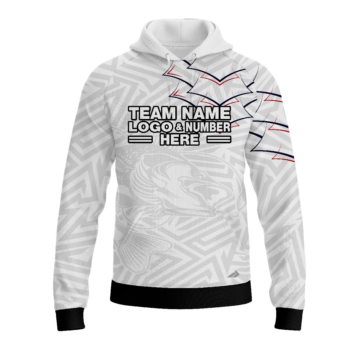 Custom Fully Sublimated Stylish Fishing Pattern Red White Blue Performance Sports Pullover Hoodie 07723