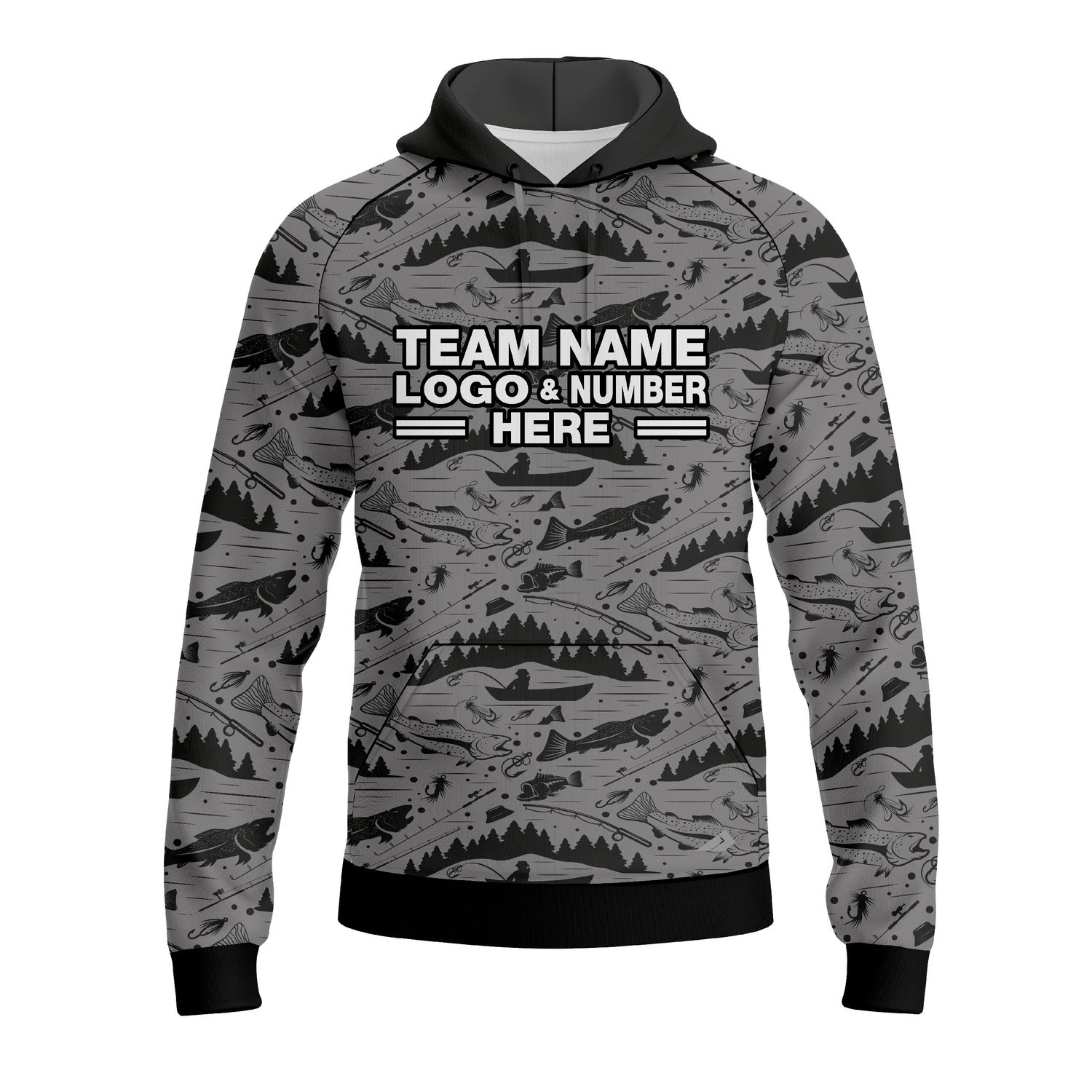 Custom Fully Sublimated Mosaic  Fishing Pattern Gray Performance Sports Pullover Hoodie 07732