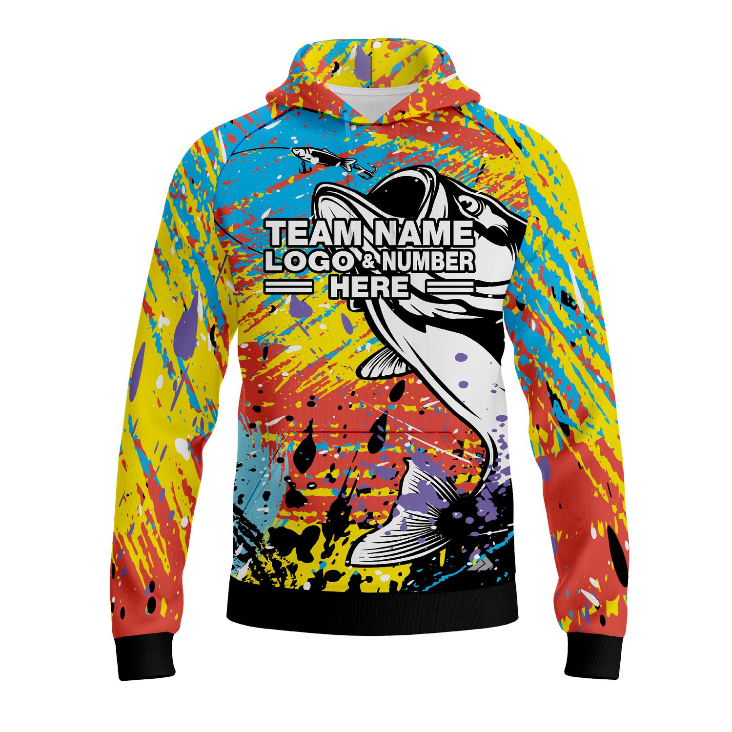 Custom Fully Sublimated Tie Dye Fishing Pattern Multicolor Performance Sports Pullover Hoodie 07736