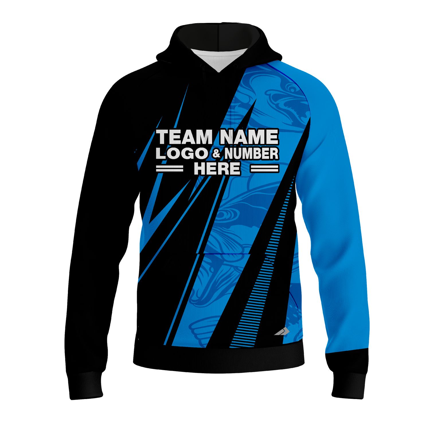 Custom Fully Sublimated Electric Fishing Pattern Black SkyBlue Performance Sports Pullover Hoodie 07745