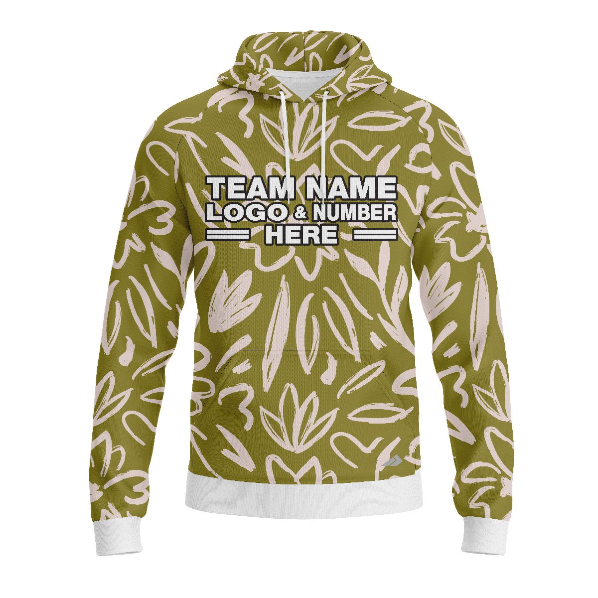 Custom Fully Sublimated Olive Floral Pattern Green White Performance Sports Pullover Hoodie 07771