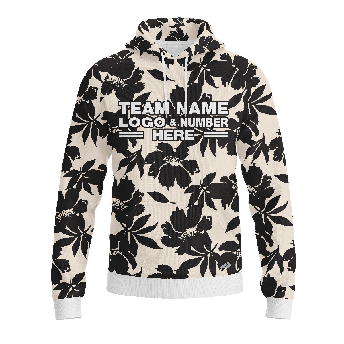 Custom Fully Sublimated Monochrom Floral Pattern White Black Performance Sports Pullover Hoodie 07773