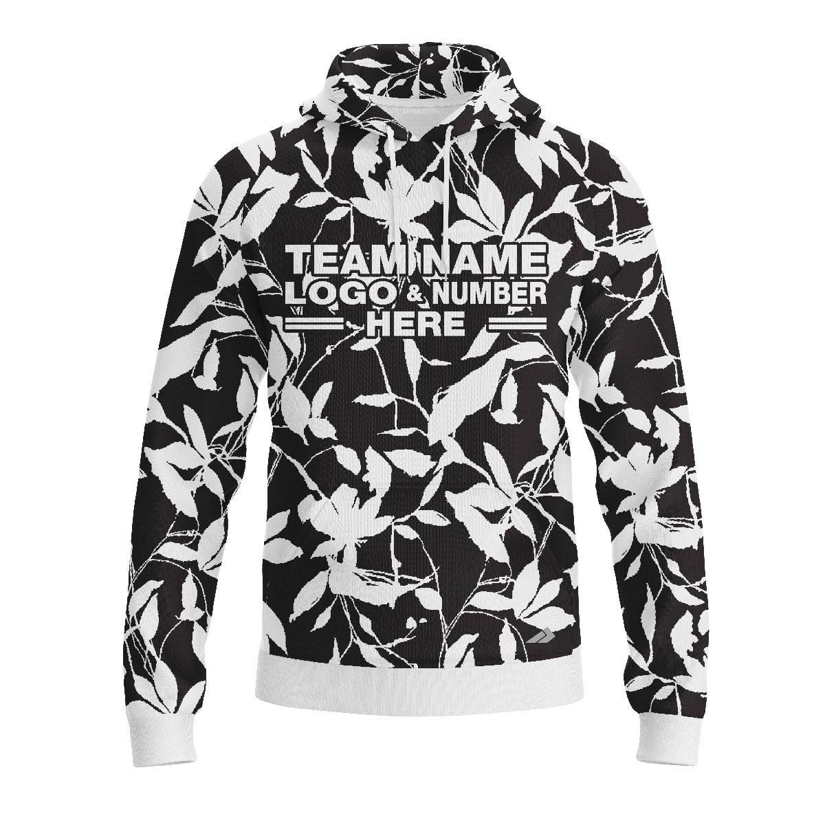 Custom Fully Sublimated Monochrom Floral Two Pattern Black White Performance Sports Pullover Hoodie 07775