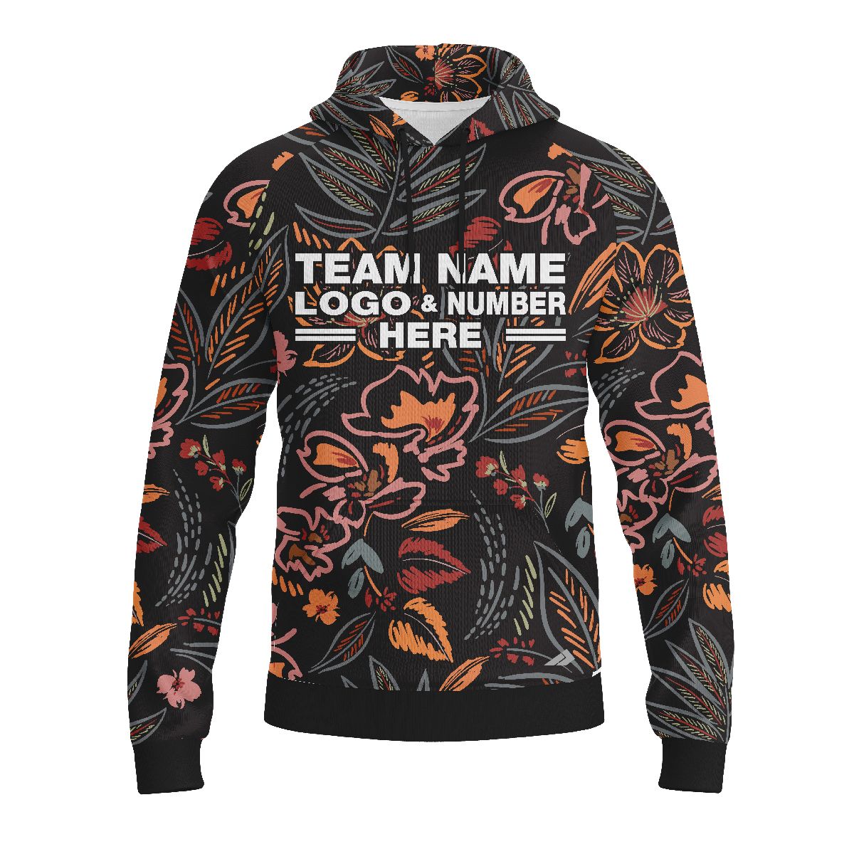 Custom Fully Sublimated Bohemio Floral Two Pattern Black Multicolor Performance Sports Pullover Hoodie 07777