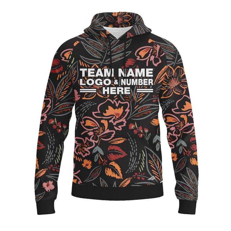 Custom Fully Sublimated Bohemio Floral Two Pattern Black Multicolor Performance Sports Pullover Hoodie 07777
