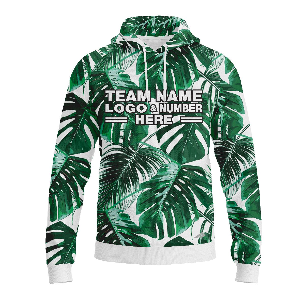 Custom Fully Sublimated Palm Leaf Floral  Pattern White Green Performance Sports Pullover Hoodie 07856