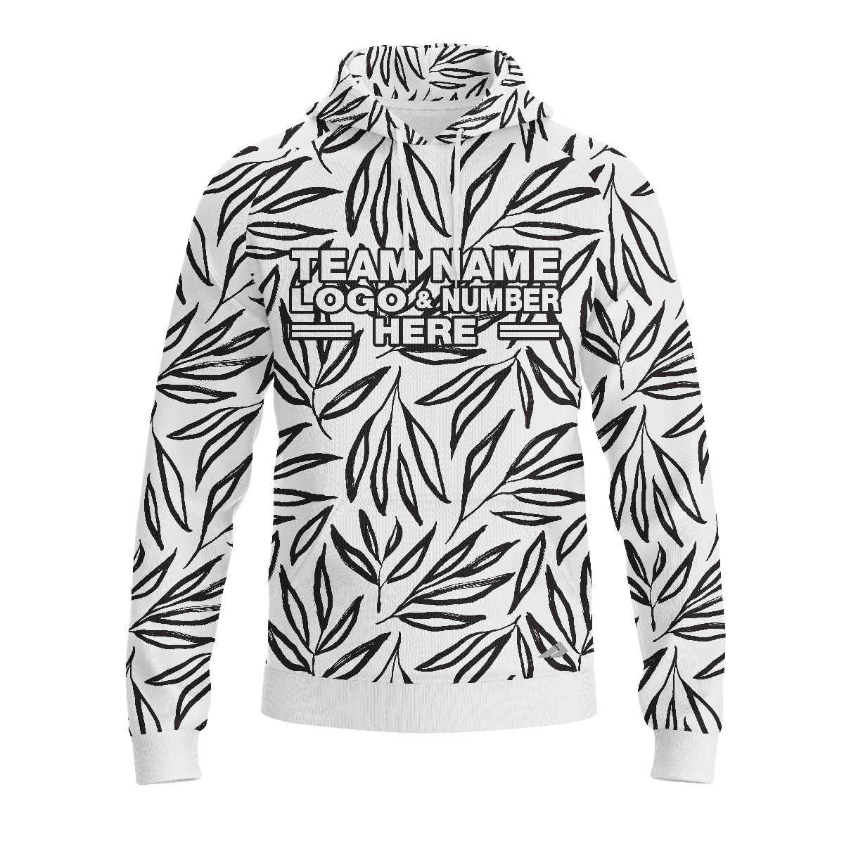 Custom Fully Sublimated Monochrome Botanical Floral Pattern White Black Performance Sports Pullover Hoodie 07862